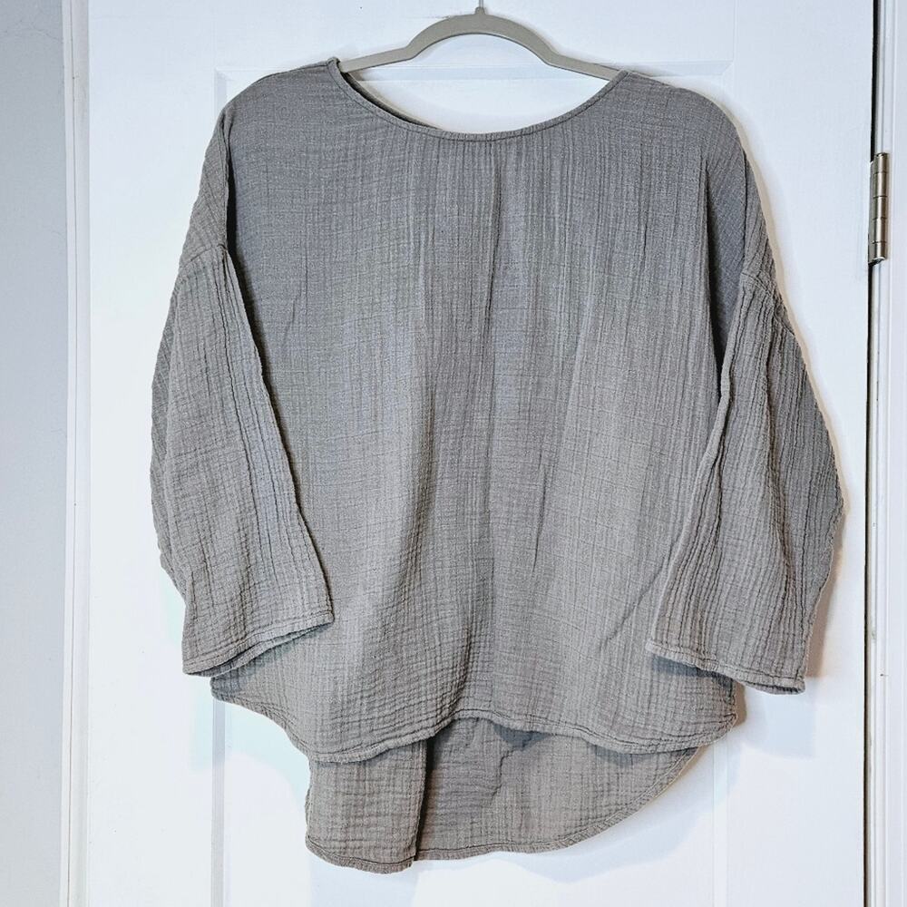 Voloshin Ella Gauze Top Oversized Neutral Cotton Relaxed Fit High Low Hem XS